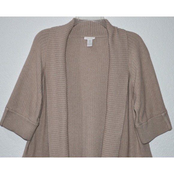 Chicos Cardigan 3/XL Open Front Short Sleeve Knit Sweater Tan Natural Lagenlook - Picture 6 of 16